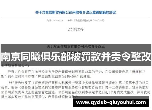 南京同曦俱乐部被罚款并责令整改